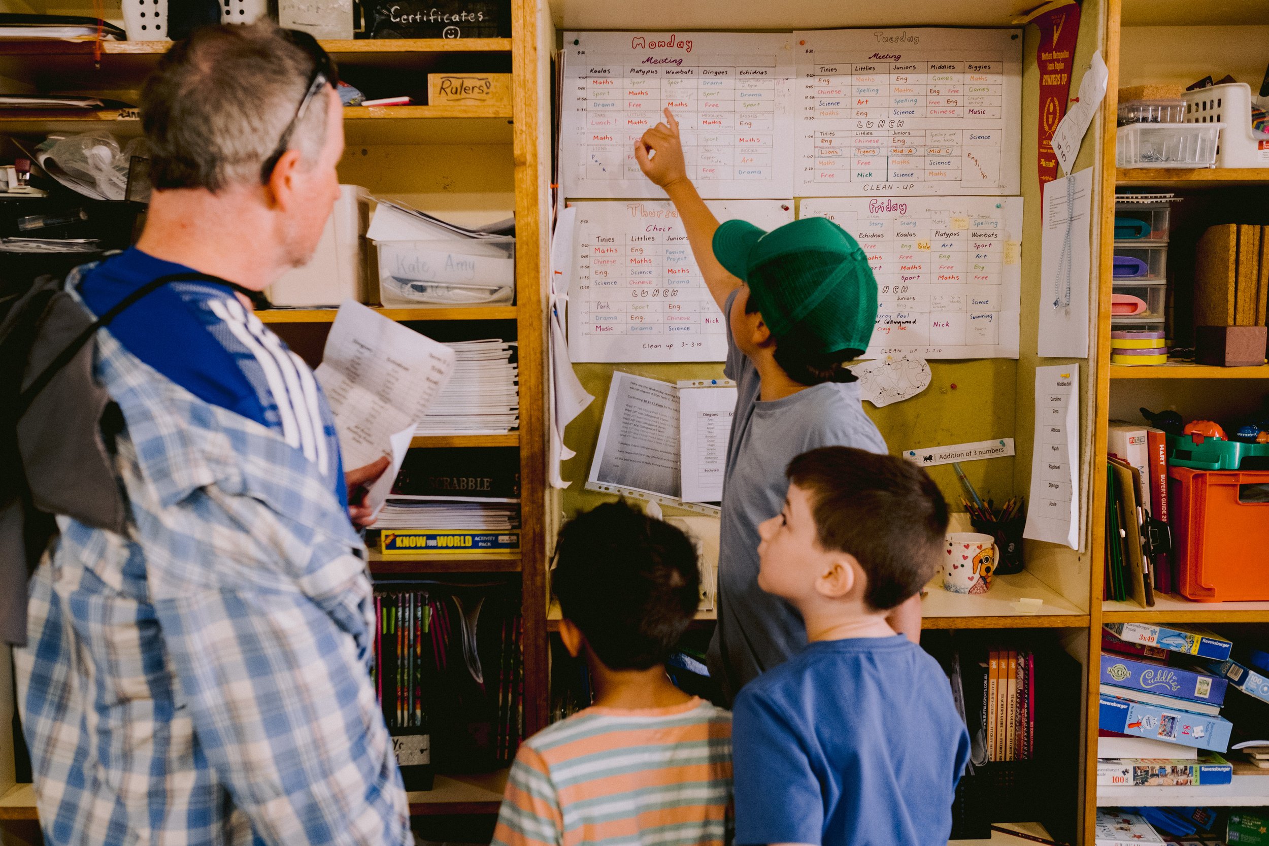 Pointing at the timetable